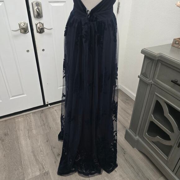 Women’s Navy Mesh Floral Burnout Cocktail Maxi Dress M Romantic Elegant Evening - Picture 6 of 13